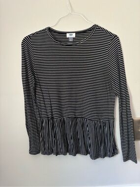 Old Navy - Black & White Striped Long-Sleeve Peplum Top